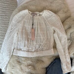 BCBGeneration Women's Cream Textured Blouse with Open Back